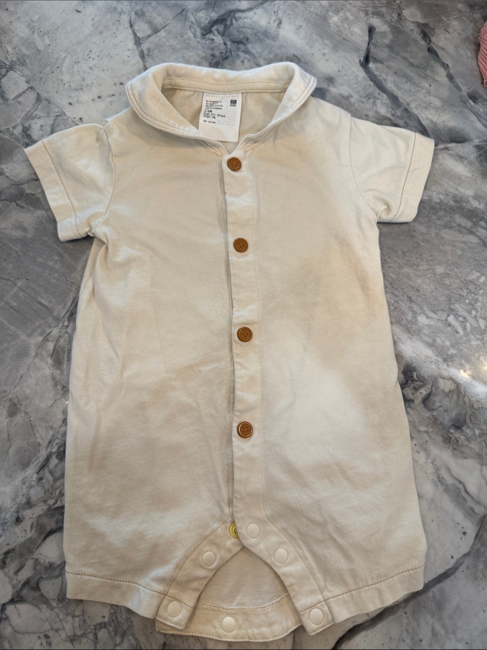 Soft Cream Button-Front Baby One-Piece Romper
